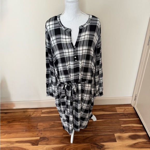 LANE BRYANT Flannel Plaid Shirtdress Black White Tie Waist Plus Size 22 - Picture 2 of 10